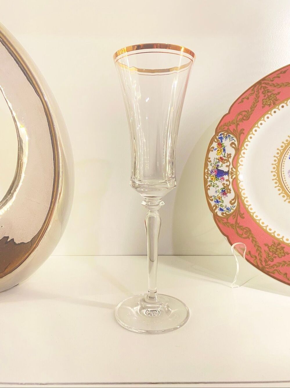 Mikasa Jamestown Gold Trim Crystal Stemmed Champagne Flute Set of 5